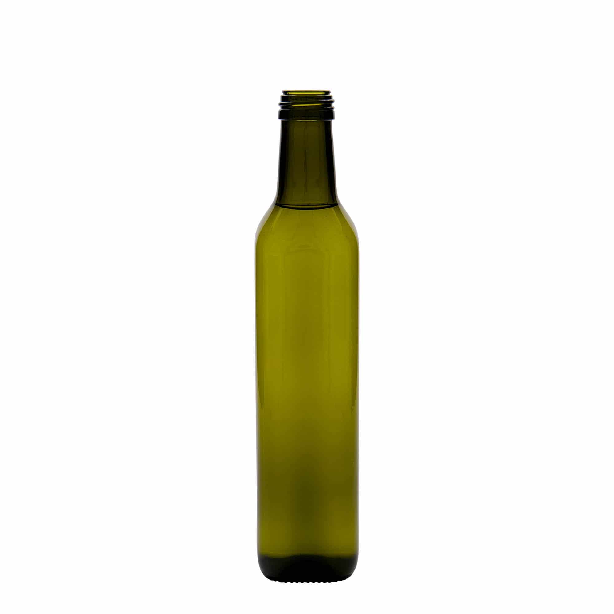 Staklena boca 500 ml 'Marasca', kvadratna, antikno zelena, otvor: PP 31,5