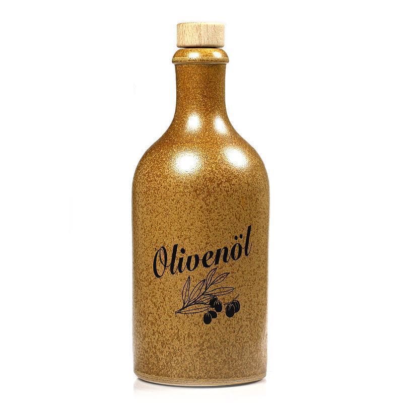 Glineni vrč 500 ml, motiv: maslinovo ulje, keramika, smeđe-kristalni, otvor: pluteni čep