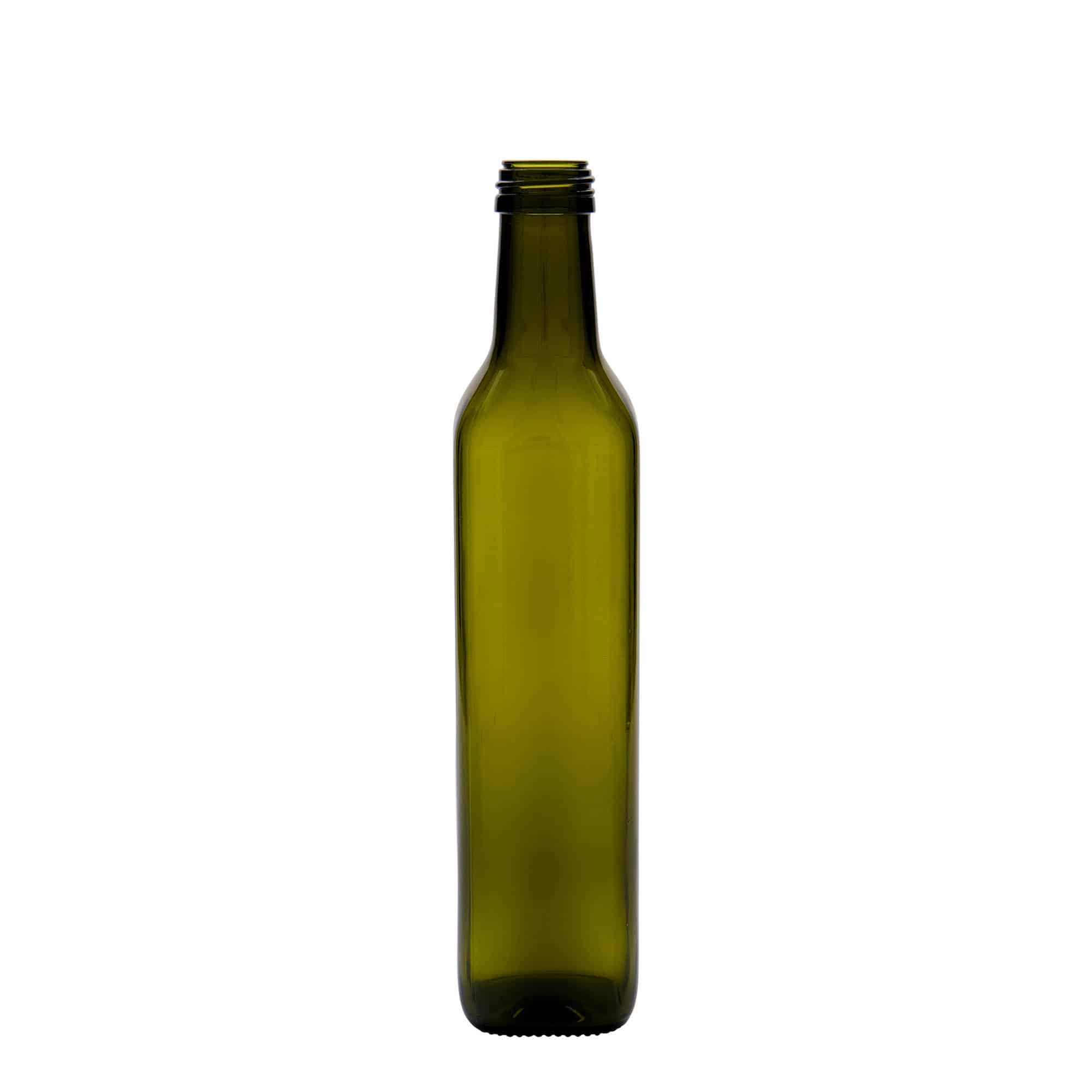 Staklena boca 500 ml 'Marasca', kvadratna, antikno zelena, otvor: PP 31,5