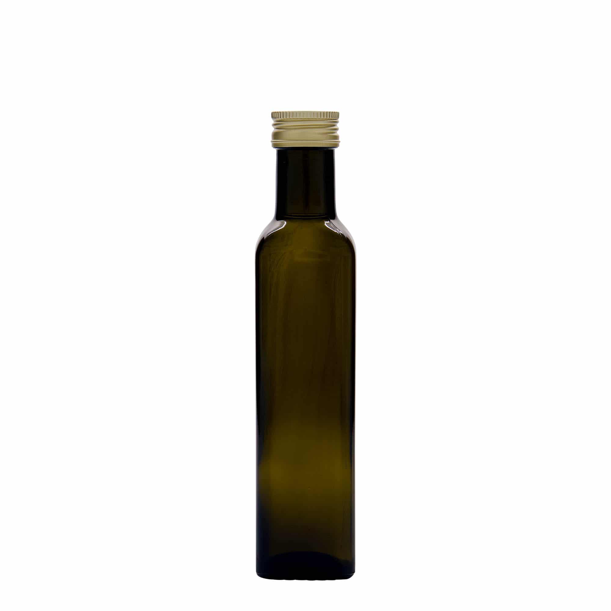 Staklena boca 250 ml 'Marasca', kvadratna, antikno zelena, otvor: PP 31,5