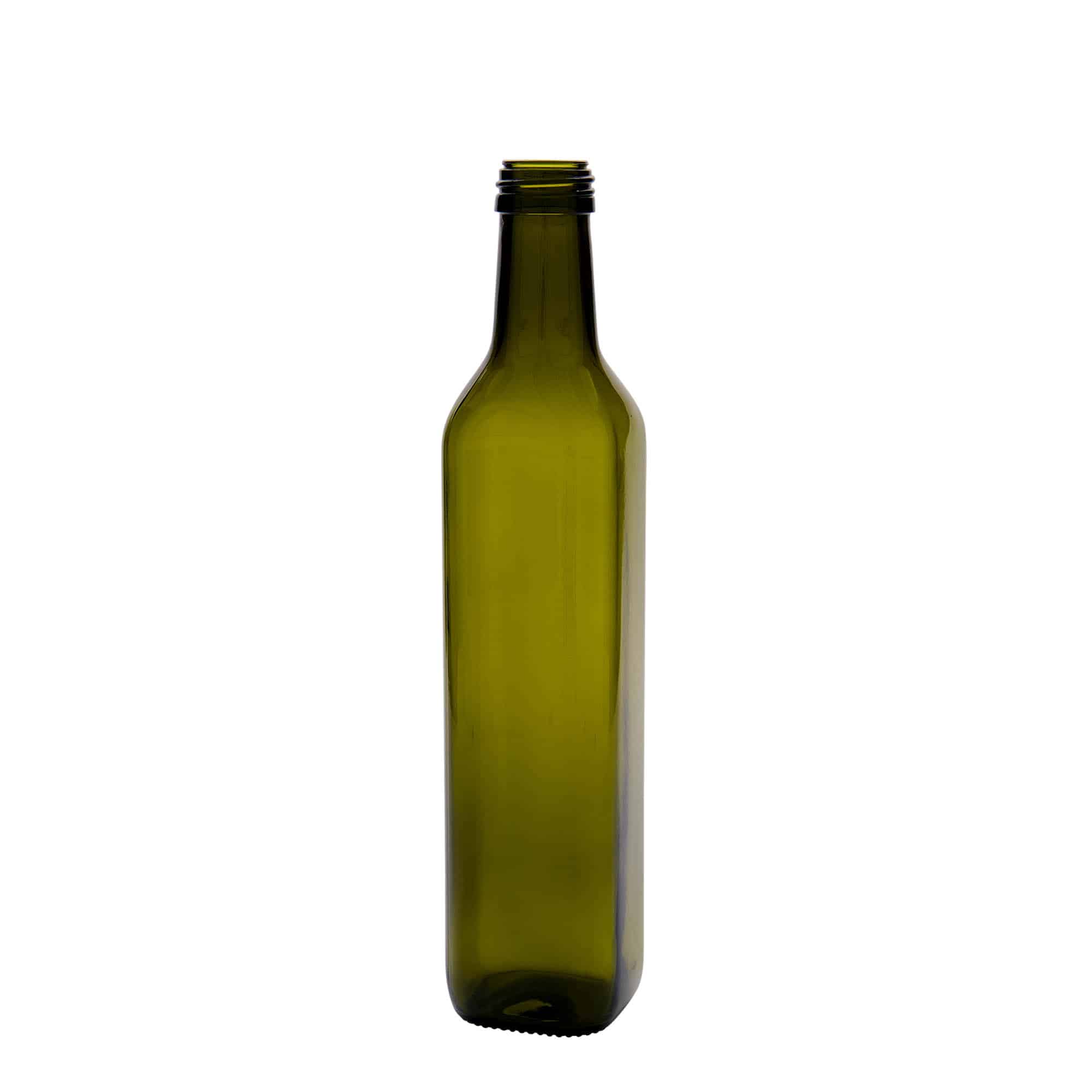 Staklena boca 500 ml 'Marasca', kvadratna, antikno zelena, otvor: PP 31,5